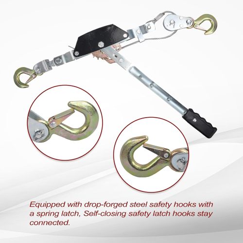 2/4/5 Ton Heavy Duty 2 Hook Steel Cable Dual Gear Power Puller Come Along Chain Winch Ratchet Tool 2” x 36”Tie Down Strap with D Rings(3333 lbs)