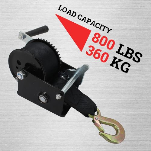 Hand Winch Boat Trailer Winch 800lbs Heavy Duty Hook with 16.4ft Polyester Strap, Two-Way Ratchet Manual Operated Winch for Trailers ATV UTV Boat Marine