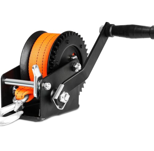 1200lbs Hand Winch Orange with 8M Strap Forward & Reverse Ratcheting Waterproof for Boat Truck