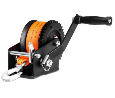 1200lbs Hand Winch Orange with 8M Strap Forward & Reverse Ratcheting Waterproof for Boat Truck