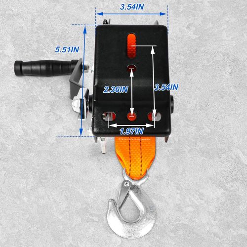 1200lbs Hand Winch Orange with 8M Strap Forward & Reverse Ratcheting Waterproof for Boat Truck