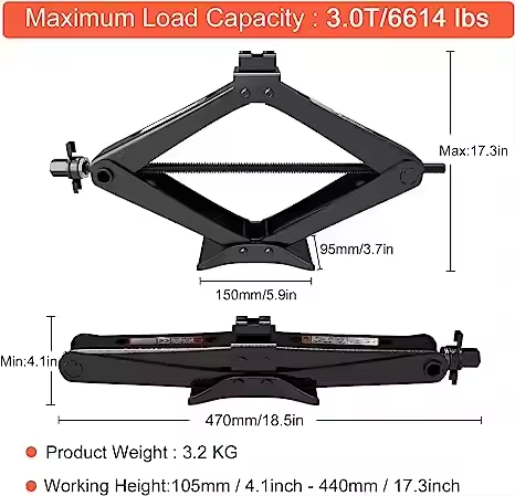 ATLI Scissor Jack for Car/SUV/MPV -Thickened Max 3.0 Ton (6614 lbs) with Portable Emergency Car Jack Kit with Wheel Wrench