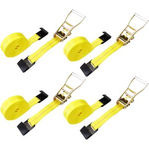 Flat Hook Ratchet Straps,4 Pack Heavy Duty Tie Down Straps 2" x 27' Weather Resistant Cargo Strap 3,333 Pound Working Load Limit for Flatbed, Truck, Trailers Pickup