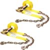Heavy-Duty Tie Down Ratchet Straps with Chain Ends with Grab Hook, 2"X 27ft, 10,000 lbs Break Strength, Ratchet Strap with Chain Anchors Ideal for Securing Cargo to Flatbed Trailer, 2 Pack