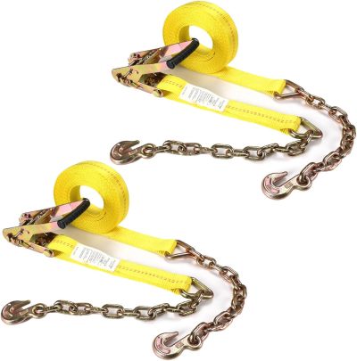 Heavy-Duty Tie Down Ratchet Straps with Chain Ends with Grab Hook, 2