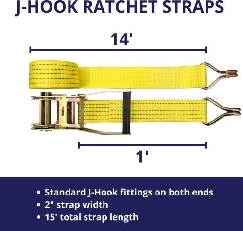 4 Pack 2" x15' Ratchet Strap Tie Down 5000LB J Hook