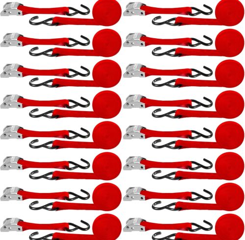 16 Pcs Tie Down Straps 1763lbs Break Strength Securing Straps 1'' x 15 ft Cambuckle Tie Downs with S Hook Cargo Strap for Motorcycle, Kayak, Car, Truck, Boat Moving, Securing Cargo