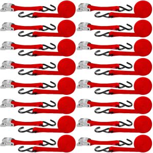 16 Pcs Tie Down Straps 1763lbs Break Strength Securing Straps 1'' x 15 ft Cambuckle Tie Downs with S Hook Cargo Strap for Motorcycle, Kayak, Car, Truck, Boat Moving, Securing Cargo
