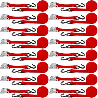 16 Pcs Tie Down Straps 1763lbs Break Strength Securing Straps 1'' x 15 ft Cambuckle Tie Downs with S Hook Cargo Strap for Motorcycle, Kayak, Car, Truck, Boat Moving, Securing Cargo