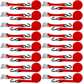 16 Pcs Tie Down Straps 1763lbs Break Strength Securing Straps 1'' x 15 ft Cambuckle Tie Downs with S Hook Cargo Strap for Motorcycle, Kayak, Car, Truck, Boat Moving, Securing Cargo