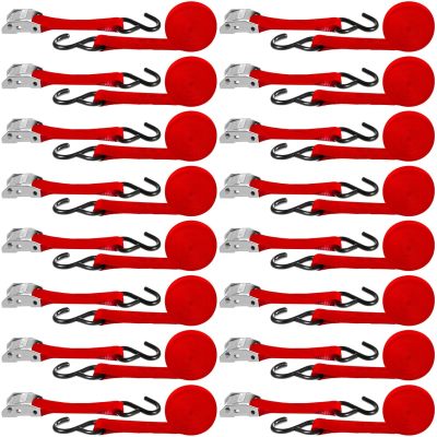 16 Pcs Tie Down Straps 1763lbs Break Strength Securing Straps 1'' x 15 ft Cambuckle Tie Downs with S Hook Cargo Strap for Motorcycle, Kayak, Car, Truck, Boat Moving, Securing Cargo