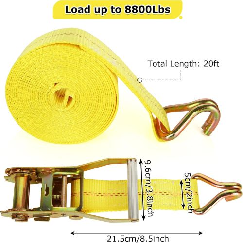 4 Pack 2 Inch Ratchet Straps Heavy Duty 20ft Tie Down Straps Ratchet with Double J Hook, 10000 LBS Break Strength, Cargo Ratchet Straps for Moving, Truck, Trailers, Motorcycles, Kayaks, Car Roof