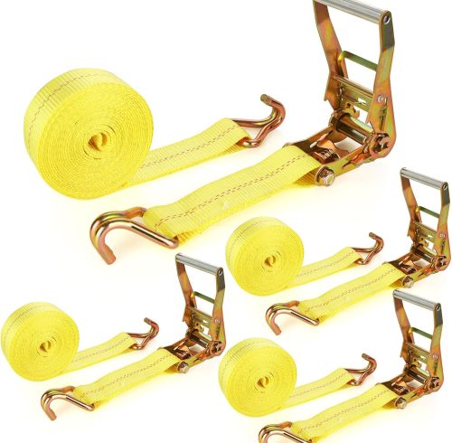 4 Pack 2 Inch Ratchet Straps Heavy Duty 20ft Tie Down Straps Ratchet with Double J Hook, 10000 LBS Break Strength, Cargo Ratchet Straps for Moving, Truck, Trailers, Motorcycles, Kayaks, Car Roof
