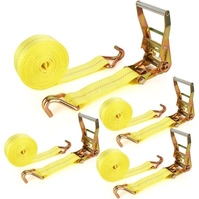 4 Pack 2 Inch Ratchet Straps Heavy Duty 20ft Tie Down Straps Ratchet with Double J Hook, 10000 LBS Break Strength, Cargo Ratchet Straps for Moving, Truck, Trailers, Motorcycles, Kayaks, Car Roof