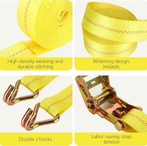 4 Pack 2 Inch Ratchet Straps Heavy Duty 20ft Tie Down Straps Ratchet with Double J Hook, 10000 LBS Break Strength, Cargo Ratchet Straps for Moving, Truck, Trailers, Motorcycles, Kayaks, Car Roof
