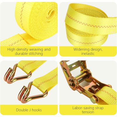 4 Pack 2 Inch Ratchet Straps Heavy Duty 20ft Tie Down Straps Ratchet with Double J Hook, 10000 LBS Break Strength, Cargo Ratchet Straps for Moving, Truck, Trailers, Motorcycles, Kayaks, Car Roof