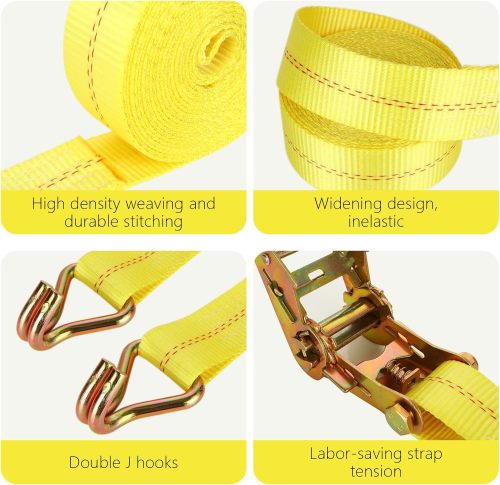 4 Pack 2 Inch Ratchet Straps Heavy Duty 20ft Tie Down Straps Ratchet with Double J Hook, 10000 LBS Break Strength, Cargo Ratchet Straps for Moving, Truck, Trailers, Motorcycles, Kayaks, Car Roof