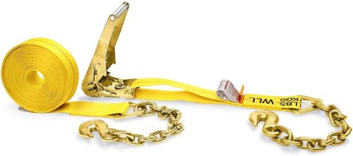 Two 2-in. X 27-Ft. Heavy-Duty Ratchet Straps with Chain Ends and Grab Hooks, 10,000 Lbs. Break Strength Chain TieDowns