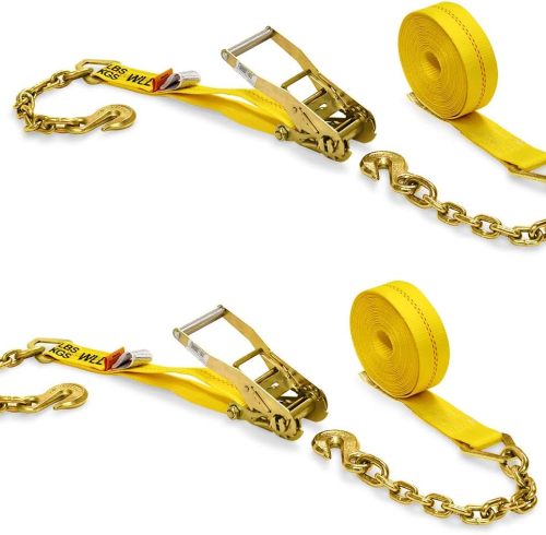 Two 2-in. X 27-Ft. Heavy-Duty Ratchet Straps with Chain Ends and Grab Hooks, 10,000 Lbs. Break Strength Chain TieDowns