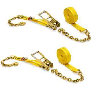 Two 2-in. X 27-Ft. Heavy-Duty Ratchet Straps with Chain Ends and Grab Hooks, 10,000 Lbs. Break Strength Chain TieDowns