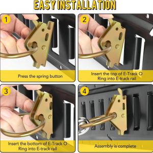 ATlI 10pcs Steel E-Track O Ring Tie-Down Anchors, Secure Cargo in Enclosed/Flatbed Trailers, Trucks, Load Limit of 1500lb
