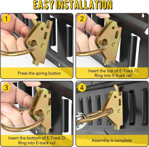 ATlI 10pcs Steel E-Track O Ring Tie-Down Anchors, Secure Cargo in Enclosed/Flatbed Trailers, Trucks, Load Limit of 1500lb