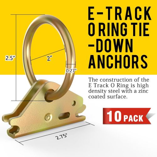 ATlI 10pcs Steel E-Track O Ring Tie-Down Anchors, Secure Cargo in Enclosed/Flatbed Trailers, Trucks, Load Limit of 1500lb