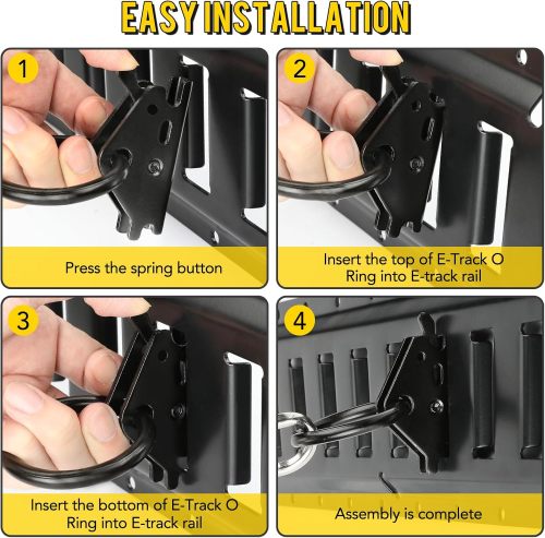 ATlI 10pcs Steel E-Track O Ring Tie-Down Anchors, Secure Cargo in Enclosed/Flatbed Trailers, Trucks, Load Limit of 1500lb