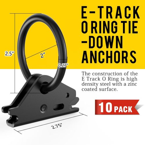 ATlI 10pcs Steel E-Track O Ring Tie-Down Anchors, Secure Cargo in Enclosed/Flatbed Trailers, Trucks, Load Limit of 1500lb