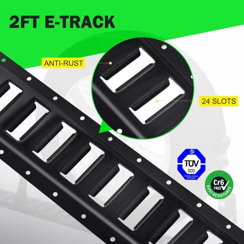 2' E Track Rail Tie Down Kit Heavy Duty 4 Pack Etrack Rails System Power Coated Steel E Track Bar Rails for Securing Cargo Garages Trailers, Vans with 6,000 lbs Breaking Strength