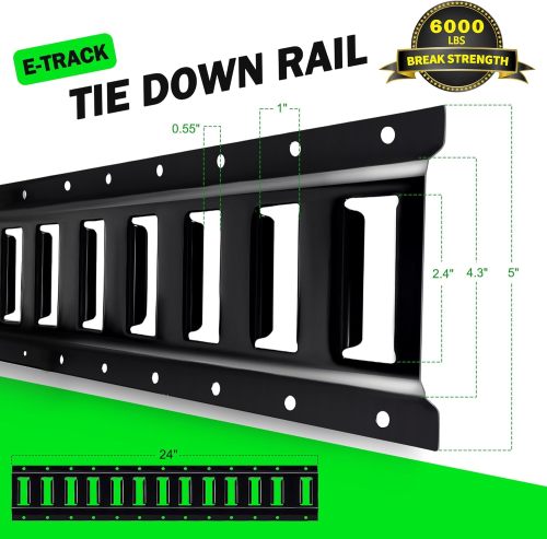 2' E Track Rail Tie Down Kit Heavy Duty 4 Pack Etrack Rails System Power Coated Steel E Track Bar Rails for Securing Cargo Garages Trailers, Vans with 6,000 lbs Breaking Strength