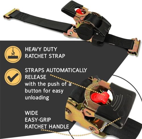 Bolt-on E-Track Auto Retractable Ratchet Straps Heavy Duty - (2 Pack) 2 Inch x 10 Ft - Retractable Ratchet Tie Down Straps for Boats, Jet Skis, Motorcycles, ATVs - 4,000 lbs Break Strength