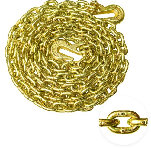 ATLI G80 Transport Binder Chain 5/16 Inch x 20 Foot Safety/Binder Chain with Clevis Grab Hooks 4,900 lbs Safe Working Load Logging Chain for Transporting Towing Tie Down Binding Equipment