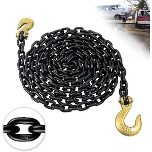 ATLI G80 Log Chain 5/16'' X 15 Feet Transport Chain with Clevis Grab Hooks | Heavy Duty Safety Chain WLL 4,900 lbs for Hauling & Towing