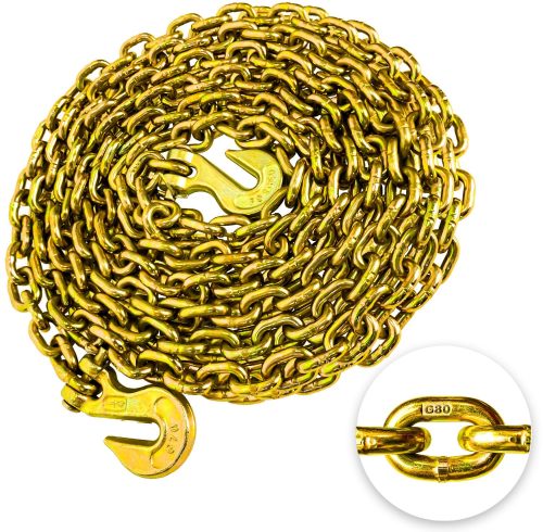 ATLI G80 Transport Binder Chain 1/4 Inch x 20 Foot Safety/Binder Chain with Clevis Grab Hooks 3,300 lbs Safe Working Load Logging Chain for Transporting Towing Tie Down Binding Equipment