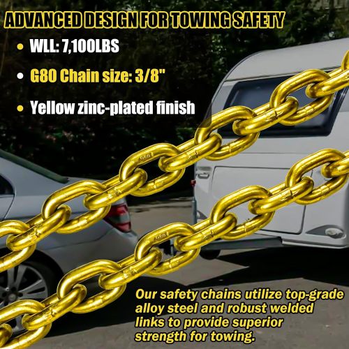 ATLI G80 Trailer Safety Chain 39 Inch | Tow Chain with 3/8'' Clevis Snap Hook | 2-Pack Heavy Duty Chain Break Strength 25,000 lbs for Towing