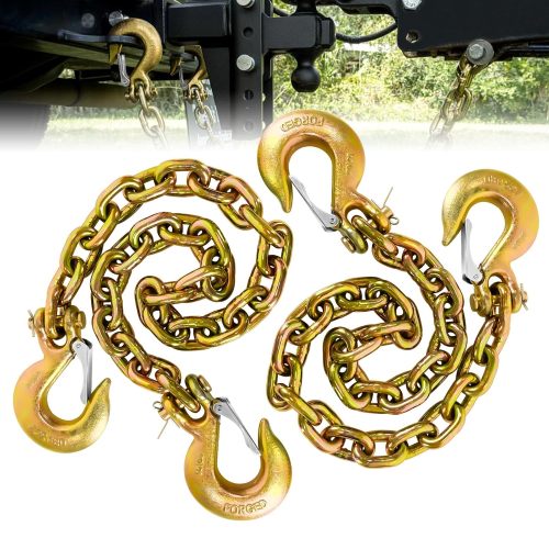 Trailer Safety Chains with Hooks 35In G80 Tow Chain 3/8'' Safety Hook with Safety Latch 27,000 LBS Break Strength 2 Pack (3/8In X 36In)