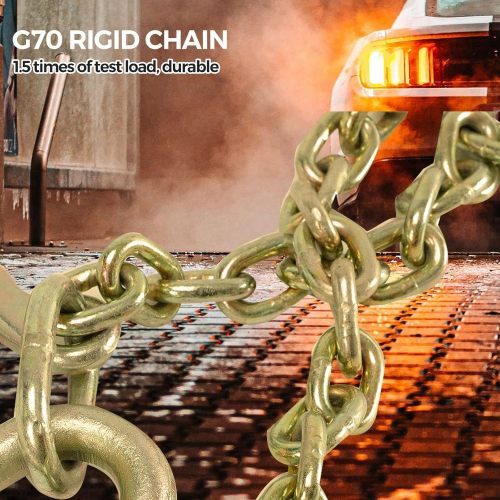 3/8" X 2' V-Type Tow Chain with 15 Inch J-Hooks Link 2 inch Legs,G70 Steel Towing Chain Bridle,Yellow Zinc Plated Tractor Car Wrecker Truck Tie,7800 lbs Safe Working Load