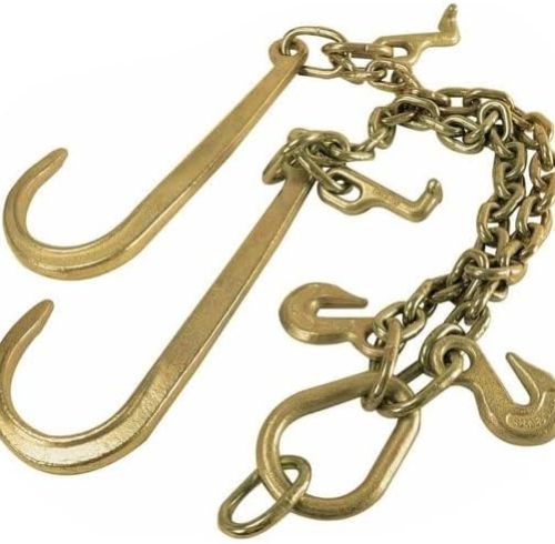 3/8" X 2' V-Type Tow Chain with 15 Inch J-Hooks Link 2 inch Legs,G70 Steel Towing Chain Bridle,Yellow Zinc Plated Tractor Car Wrecker Truck Tie,7800 lbs Safe Working Load