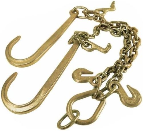 3/8" X 2' V-Type Tow Chain with 15 Inch J-Hooks Link 2 inch Legs,G70 Steel Towing Chain Bridle,Yellow Zinc Plated Tractor Car Wrecker Truck Tie,7800 lbs Safe Working Load