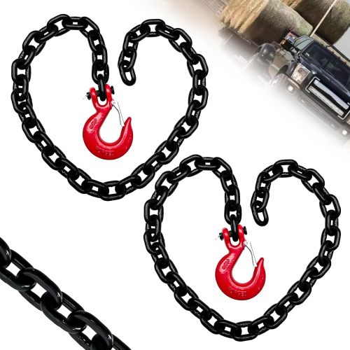 3/8" Trailer Safety Chain-G80 Towing Chain with G70 Clevis Safety Hooks|7100 lbs Safety Working Load|35" Heavy Duty Transport Chain Holder for Towing|Towing Binding Equipment(2 Pack-EP Black)