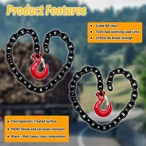 3/8" Trailer Safety Chain-G80 Towing Chain with G70 Clevis Safety Hooks|7100 lbs Safety Working Load|35" Heavy Duty Transport Chain Holder for Towing|Towing Binding Equipment(2 Pack-EP Black)