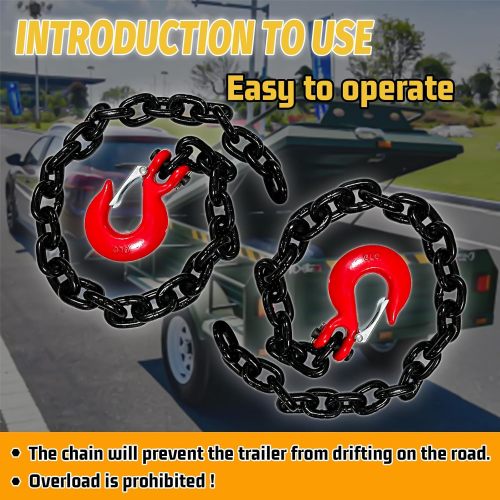 3/8" Trailer Safety Chain-G80 Towing Chain with G70 Clevis Safety Hooks|7100 lbs Safety Working Load|35" Heavy Duty Transport Chain Holder for Towing|Towing Binding Equipment(2 Pack-EP Black)