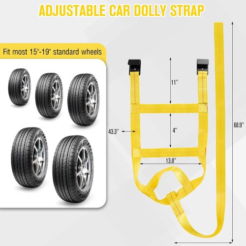 Tow Dolly Straps, Car Dolly Basket Strap, 2 Wheel Dolly Straps with Flat Hook - Car Dolly Tire Straps Fit 15"-19" Tires Auto Vehicle Dolly Straps 10,000 Lbs Breaking Strength (Yellow)