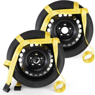 Tow Dolly Straps, Car Dolly Basket Strap, 2 Wheel Dolly Straps with Flat Hook - Car Dolly Tire Straps Fit 15"-19" Tires Auto Vehicle Dolly Straps 10,000 Lbs Breaking Strength (Yellow)