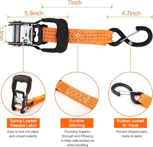 Spare Tire Strap, 3 Point Ratchet Y Strap for UTV,ATV,Truck Bed Roof Rack Spare Tire Mount,1.5 inch Wide Adjustable Tire Tie Down Strap Over The Wheel with 3 Safety Clip Hooks