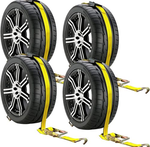 Car Tie Down Straps for Trailers 4 Pack Car Hauler Straps, 2" X 120" Trailer Straps, 10,000lb Break Strength Tire Straps for A Car Trailer,Truck,Utv Tie Down Straps Over The Wheel Straps,Car Straps