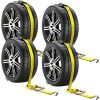 Car Tie Down Straps for Trailers 4 Pack Car Hauler Straps, 2" X 120" Trailer Straps, 10,000lb Break Strength Tire Straps for A Car Trailer,Truck,Utv Tie Down Straps Over The Wheel Straps,Car Straps