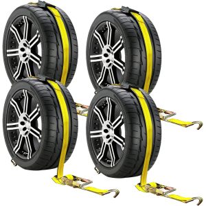Car Tie Down Straps for Trailers 4 Pack Car Hauler Straps, 2" X 120" Trailer Straps, 10,000lb Break Strength Tire Straps for A Car Trailer,Truck,Utv Tie Down Straps Over The Wheel Straps,Car Straps