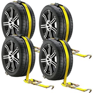 Car Tie Down Straps for Trailers 4 Pack Car Hauler Straps, 2" X 120" Trailer Straps, 10,000lb Break Strength Tire Straps for A Car Trailer,Truck,Utv Tie Down Straps Over The Wheel Straps,Car Straps
